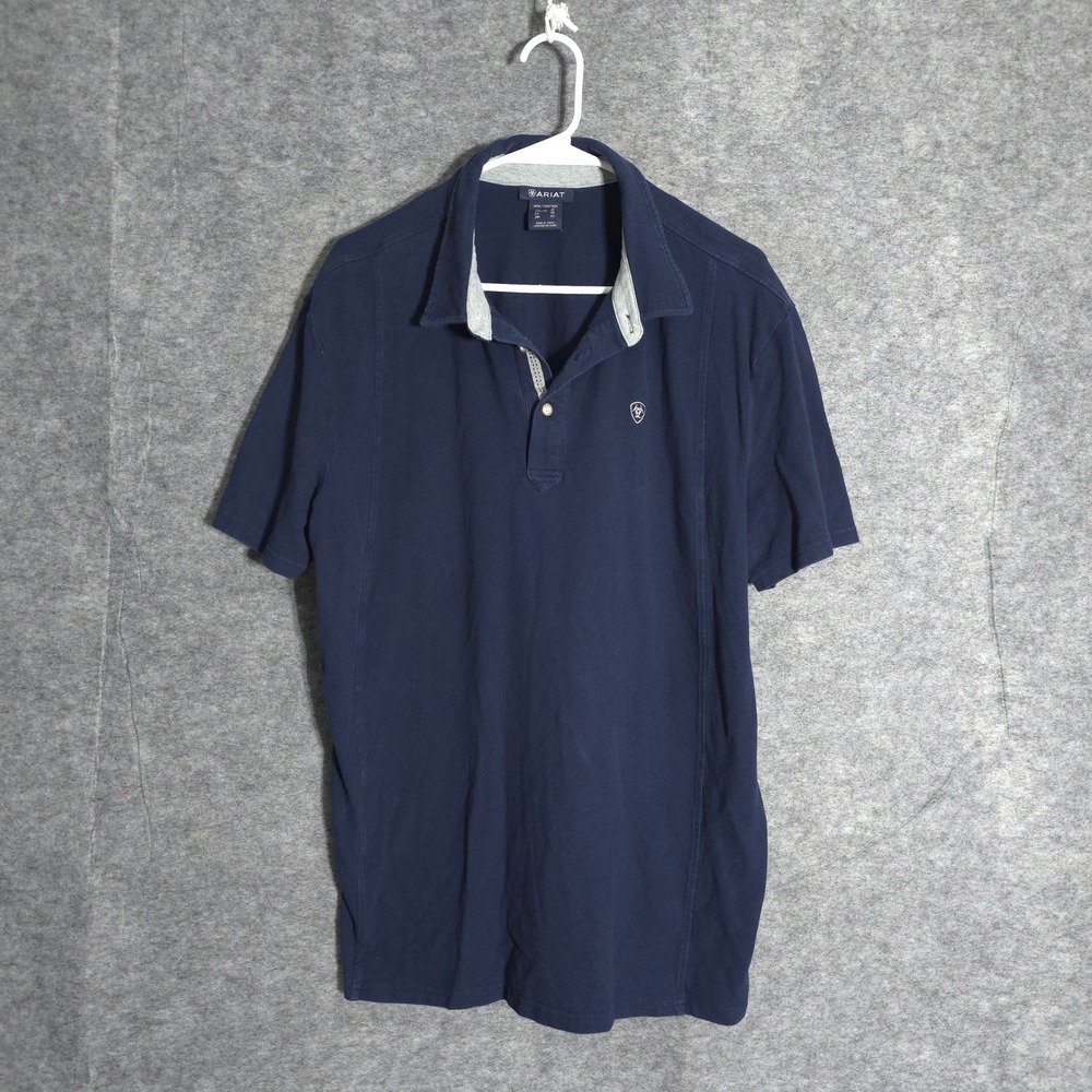 Ariat Polo Shirt Mens XL Navy Blue Short Sleeve Pique Cotton Logo Equestrian